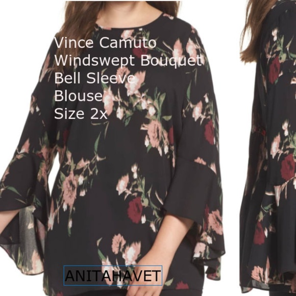 VINCE CAMUTO Windswept Bouquet Bell Sleeve Blouse - Picture 1 of 6